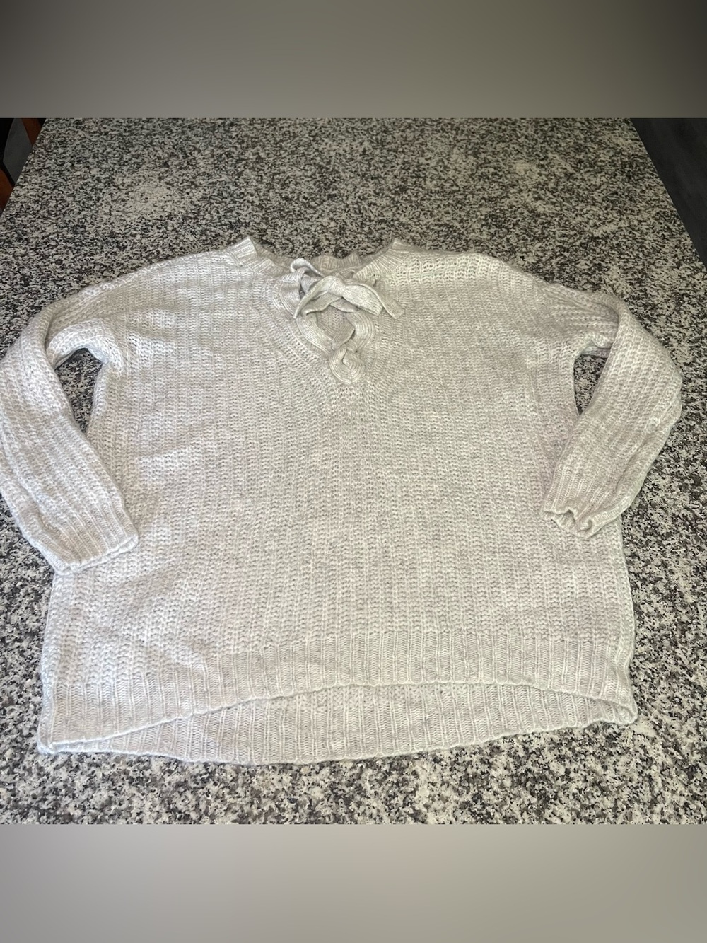 Aerie medium oversized v neck lace up grey sweater wool blend